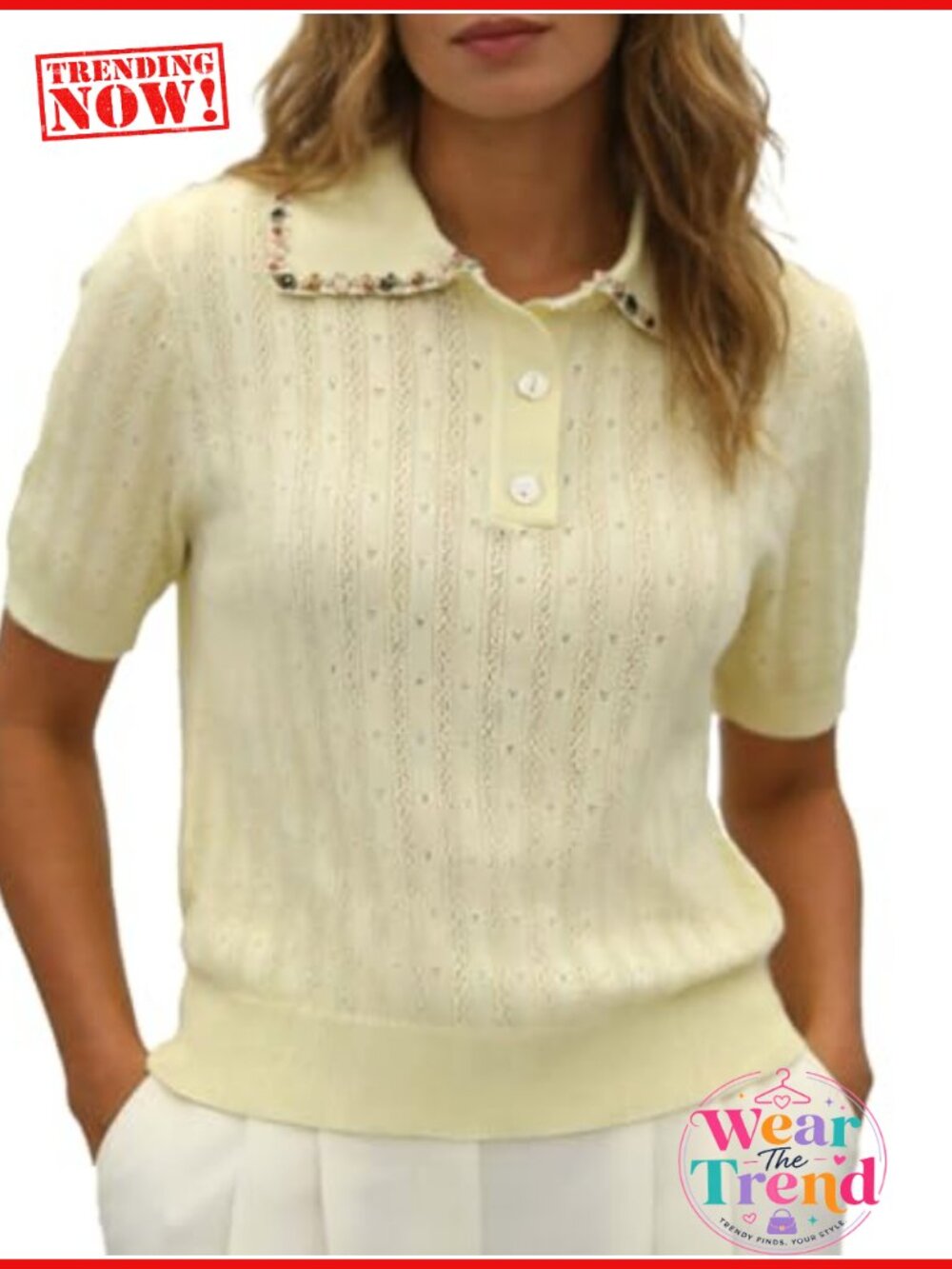 Womens Knit Polo Sweater V-Neck Lapel Short Sleeve Loose Fit Casual Top